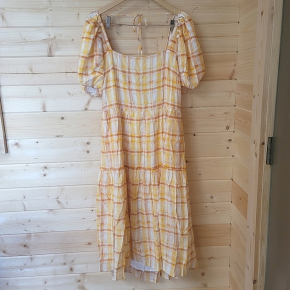 ASTR the Label, llana Midi Dress, Orange/ Yellow Plaid, Size Large - Picture 5 of 7
